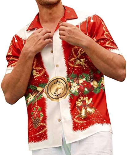 כפתור לגברים לחג המולד של ZDDO חולצות שרוול קצר חג המולד סנטה קלאוס תלבושות של חולצת מעצב חידוש בכושר