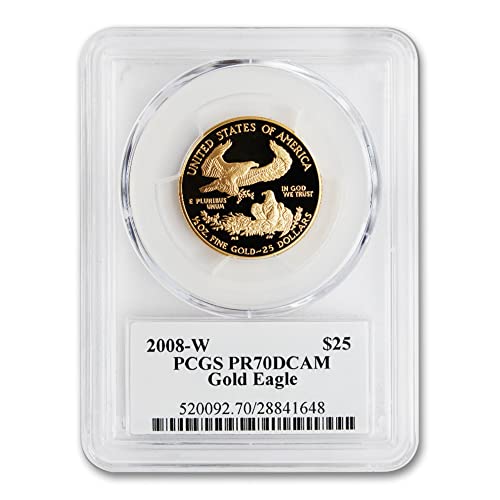 2008 W 1/2 גרם אמריקן גולד נשר מטבע PR-70 קמיע עמוק 25 $ PCGS PR70DCAM