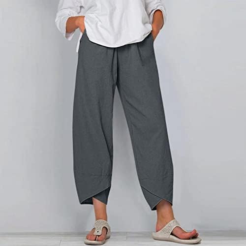 מכנסי קיץ AAYOMET לנשים, מכנסי קפרי הדפסים של נשים קפרי מנעים מכנסי רגל רחבים מותניים גבוהים מכנסי קיץ