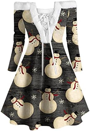 נשים פלוס גודל מכוערות חג המולד מכוער שרוול ארוך שרוול צוואר צוואר התלקחות שמלת מסיבת נדנדה