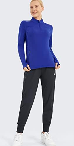 סוודר הנשים של Percip 1/4 צמר צמר שרוול ארוך חולצות אגודל חוררות צוואר צוואר תרמי לריצה