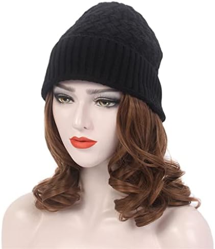 לרכוש אופנה אירופאי ואמריקאי גבירותיי שיער כובע שחור סרוג כובע כובע קצר מתולתל כובע פאה כל-ב-אחד מכונה