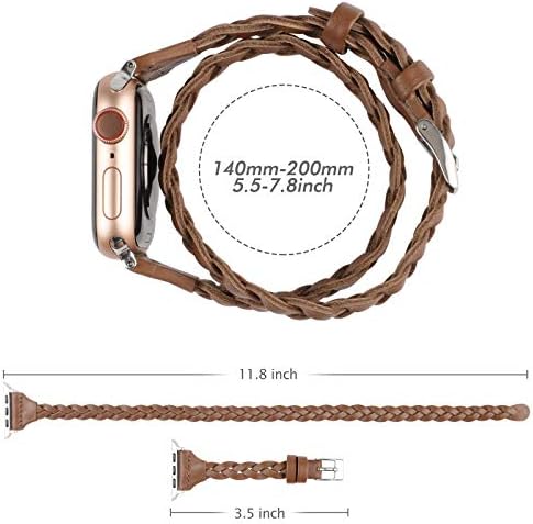להקת עור כפולה של Moolia תואמת ל- Apple Watch 38 ממ 40 ממ 41 ממ, נשים בנות ארוגות עור רזה שעון רצועה
