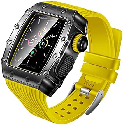 אקינס מזג קלאס מטאל רצועת סיליקון 3 IN1 עבור Apple Watch 6 5 SE 44 ממ חיצוני חכם צמיד חכם צמיד עבור