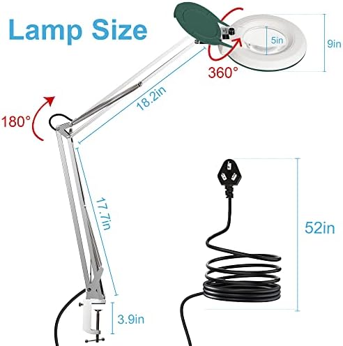 מנורת מגדלת גינקס עם מהדק, זכוכית מגדלת פי 10 הניתנת לעמעום, לד 4200 לומן, זכוכית מגדלת 5 אינץ', זרוע