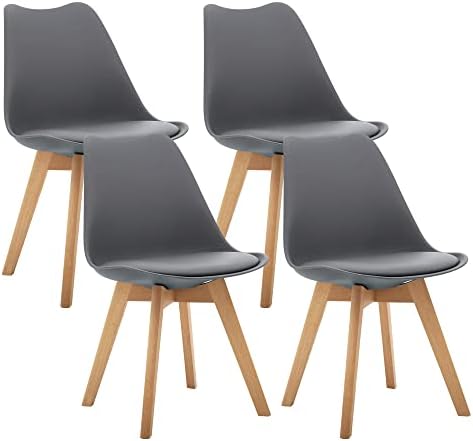 כיסא צד מודרני עם רגלי עץ למטבח, סלון חדר אוכל, סט של 4, אפור