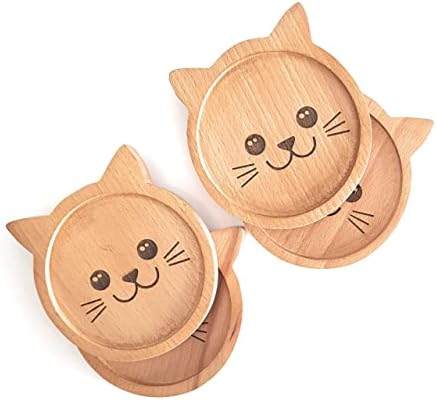 מתנות ליום האהבה סט מעץ בעבודת יד של 4 תחתיות חתולים לשתייה שולחן קפה שולחן קפה רכבת עץ עם מחזיק מעמד