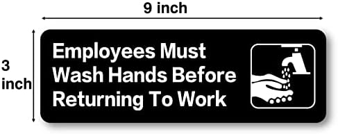העובדים חייבים לשטוף ידיים לפני שהם חוזרים לשלט עבודה: קל להרכבה על סימן אינפורמטיבי של הבטיחות עם סמלים
