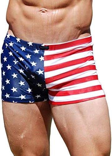 הדפס דגל אמריקאי של Neptio גברים או צבע אחיד בגד ים בגד תא המטען לגברים