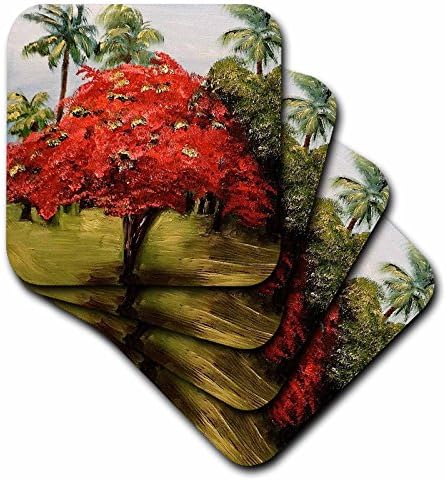 3drose Melissa A. Torres Art Puerto Rico - תמונה של עץ ראוותני עם כפות ידיים בפורטו ריקו - סט של 4 תחתיות