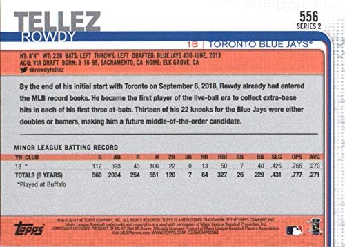 2019 Topps 556 Rowdy Tellez Toronto Blue Jays Card Baseball Card
