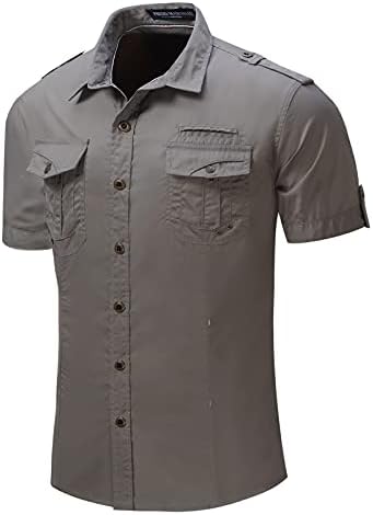 חולצת מטען טקטי של גברים חולצת עבודה ג'ינס חולצה צבאית מזדמנת בכושר כפתור שרוול קצר למטה חולצות חולצות