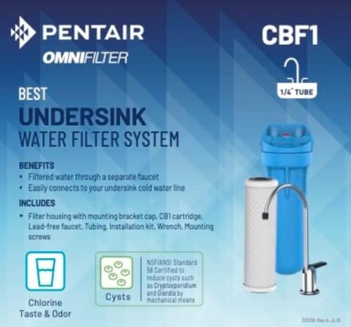 מערכת סינון מים CBF1 Pentair CBF1, 10 שלב חד-שלבי תחת מערכת פילטר כיור, כוללת דיור, מחסנית פחמן CB1,