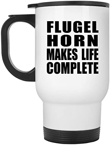 Designsify Flugel Horn הופך את החיים למלאים, ספל נסיעות לבן 14oz כוס מבודד מפלדת אל חלד, מתנות ליום