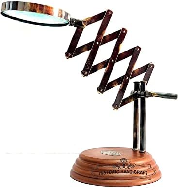 בציר סגנון שולחן למעלה צ ' אנר זכוכית מגדלת ימי פליז מגדלת זכוכית על עץ עתיק גימור