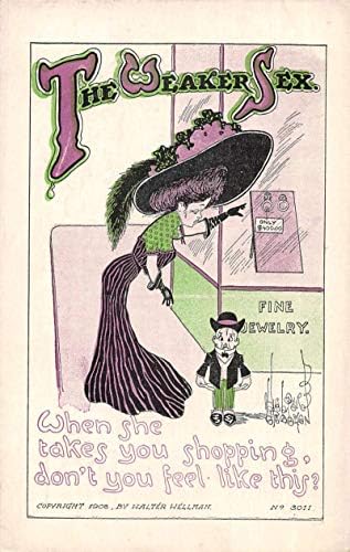 גברת המין החלשה יותר עם קניות בכובע גדול וולטר וולמן גלויה AA19573