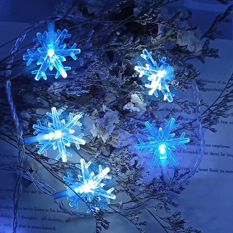 פתית שלג חג המולד אורות פיות - 16.4 רגל 8 מצבים 50-ספירה כחול הוביל מחרוזת מיני אורות לקישוט חג המולד