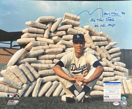 Maury Wills - לוס אנג'לס דודג'רס חתמה על 16x20 Photo W. כתובת- PSA AG91581 - תמונות MLB עם חתימה