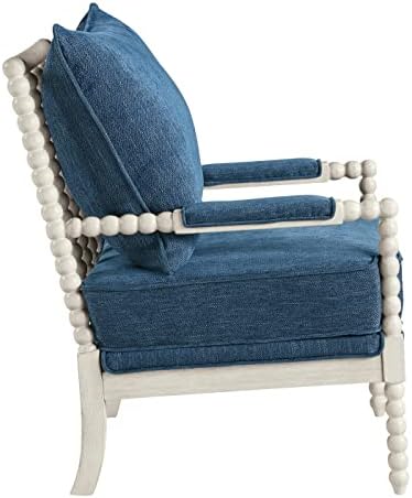 ריהוט לבית קיילי ציר אקסנט כיסא, 26.5 וו על 32.25 ד על 37 ח, מסגרת לבנה עתיקה עם בד כחול כהה