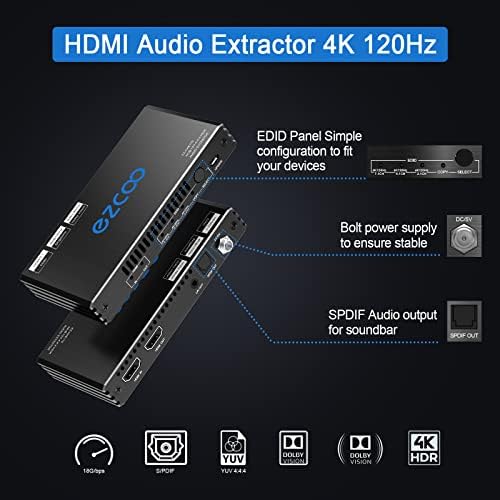 חולץ שמע HDMI 4K 120Hz 8K 7.1/5.1/2.1CH מתג EDID ATMOS VRR CEC- SPDIF 5.1C