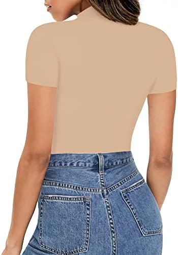 צ ' יפס ארוך שרוול חולצות לנשים מוק צב צוואר קצר שרוול חולצות סקסי מזדמן מצויד טי חולצות חולצת טי