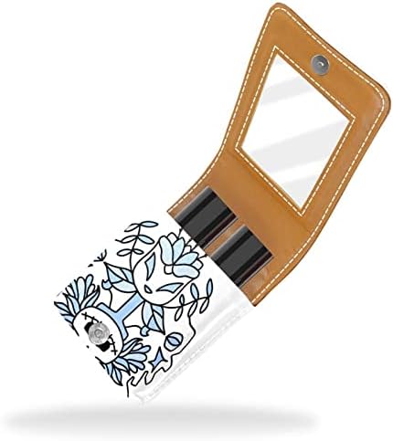 שפתון מקרה עם מראה חמוד נייד איפור תיק קוסמטי פאוץ, בציר בעלי החיים גולגולת עלה כחול פרח