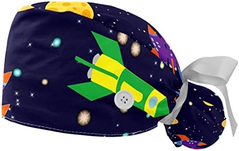 Yidax 2 חתיכות שטח מצויר רקטות כוכב הלכת כובע עבודה עם כפתורים, כובע בופנט מתכוונן עם מחזיק קוקו