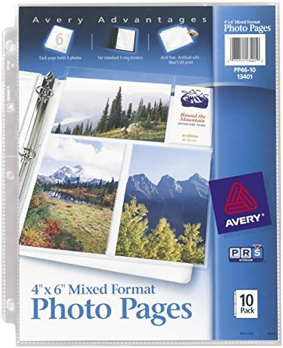אייברי דפי אלבומי תמונות ברורים ל -3 קלסר טבעות, 10 שרוולים מחזיקים 60 פורמט מעורב כולל תמונות 4 x 6