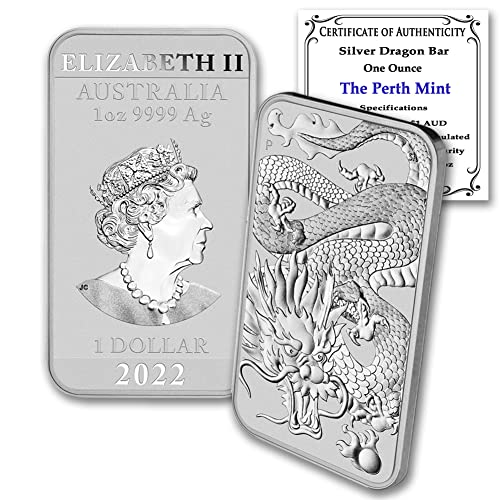 2022 P AU 1 OZ אוסטרלי דרקון כסף מלבני מלבני מטבע מבריק מבריק ללא מחזור עם תעודת אותנטיות מצב 1 $ מנטה