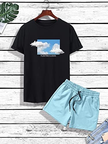 NIBHZ תלבושות שני חלקים לגברים גברים מכתב וענן הדפסת טי ומכנסיים קצרים מותניים