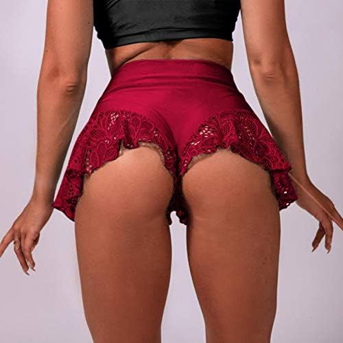 נשים של אימון יוגה מכנסיים קצרים גבוהה מותן בטן נשים מטען קצר מכנסיים אדום מכנסיים קצרים נשים של קפלים