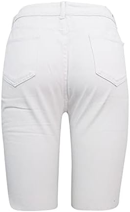 מכנסיים קצרים של Lariau Womens ג'נים מותניים גבוהים קדמי בור אחורי ארוך רזה חותך קפרי סקיני ג'ינס מכנסי
