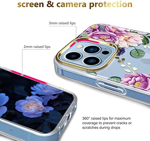מקרה ברור של ג'הולן תואם לאייפון 13 Pro מקרה עם פרחים, לנשים בנות, דפוס פרחים נצנצים אטום זעזועים מכסה