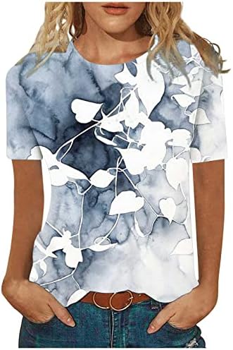 נשים חולצת טי קיץ סתיו 2023 קצר שרוול כותנה צווארון עגול גפן פרח גרפי חולצה חולצה לנשים
