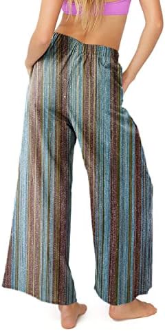 נשים בקיץ וינטג 'כותנה פשתן רחב מכנסי משיכה רגל מכנסיים מותניים גבוהים מכנסיים אנכיים רופפים מכנסיים